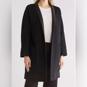 Vince Reversible Collarless Wool Blend Coat Black Brown Minimalist Small NWT